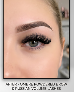 Soft, filled-in powder / ombre brows result